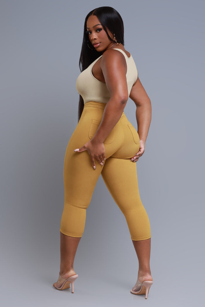 Super Swank High Rise Stretchy Capri Pants - Mustard - Swank A Posh