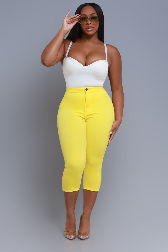 Super Swank High Rise Stretchy Capri Pants - Yellow - Swank A Posh