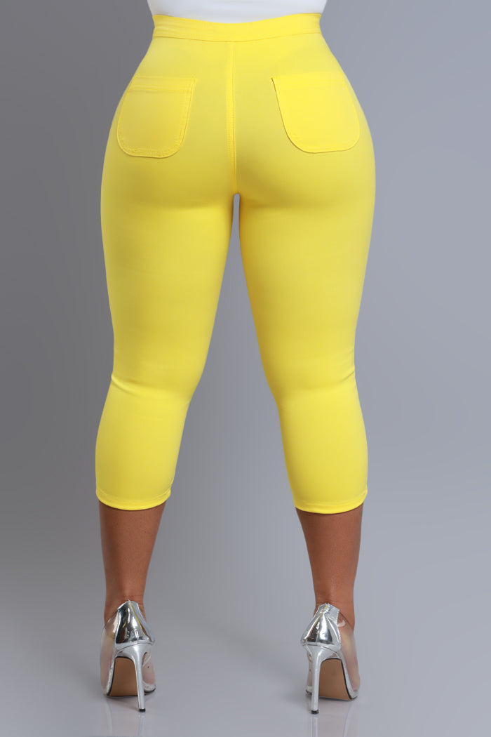 Super Swank High Rise Stretchy Capri Pants - Yellow - Swank A Posh