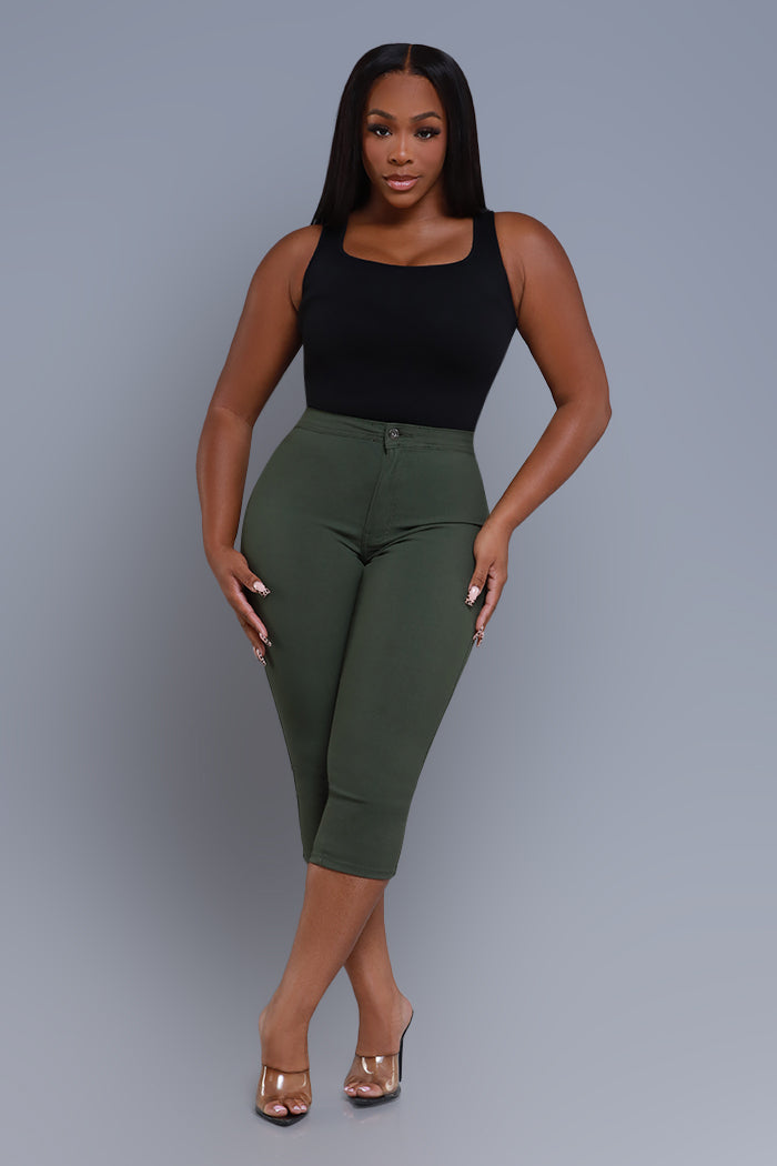 Super Swank High Rise Stretchy Capri Pants - Olive - Swank A Posh