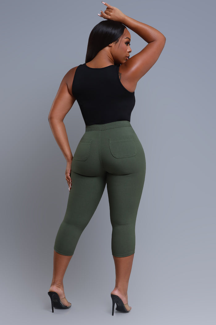 Super Swank High Rise Stretchy Capri Pants - Olive - Swank A Posh