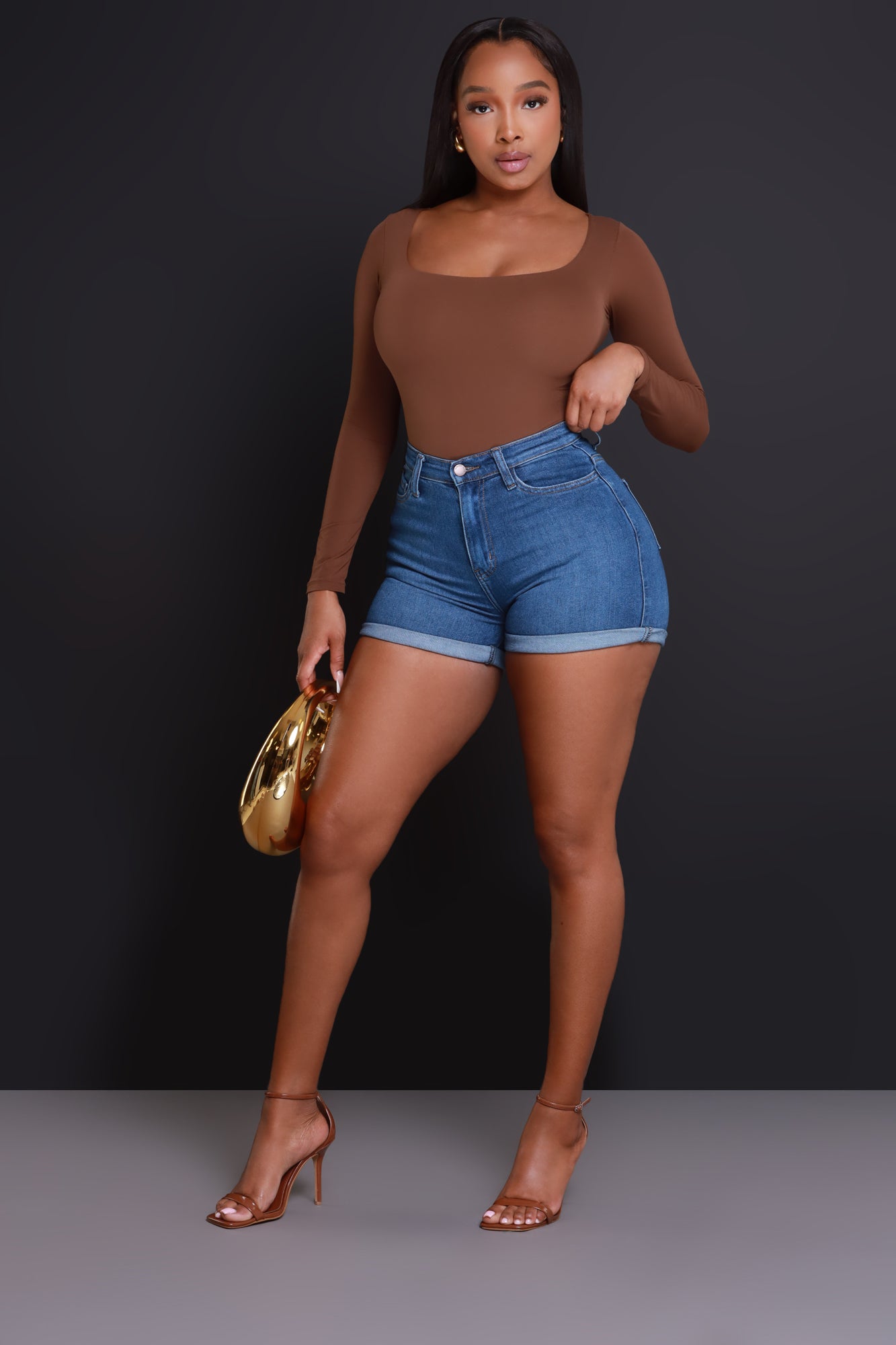 Real Feel Square Neck Bodysuit - Brown No.283 NKDS - Swank A Posh