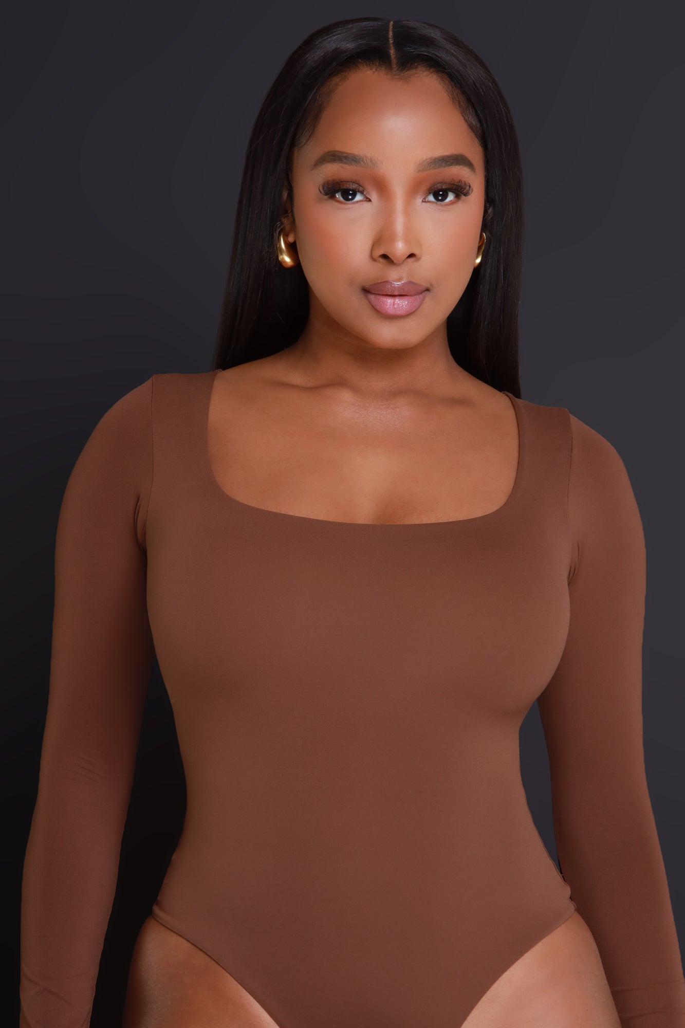Real Feel Square Neck Bodysuit - Brown No.283 NKDS - Swank A Posh