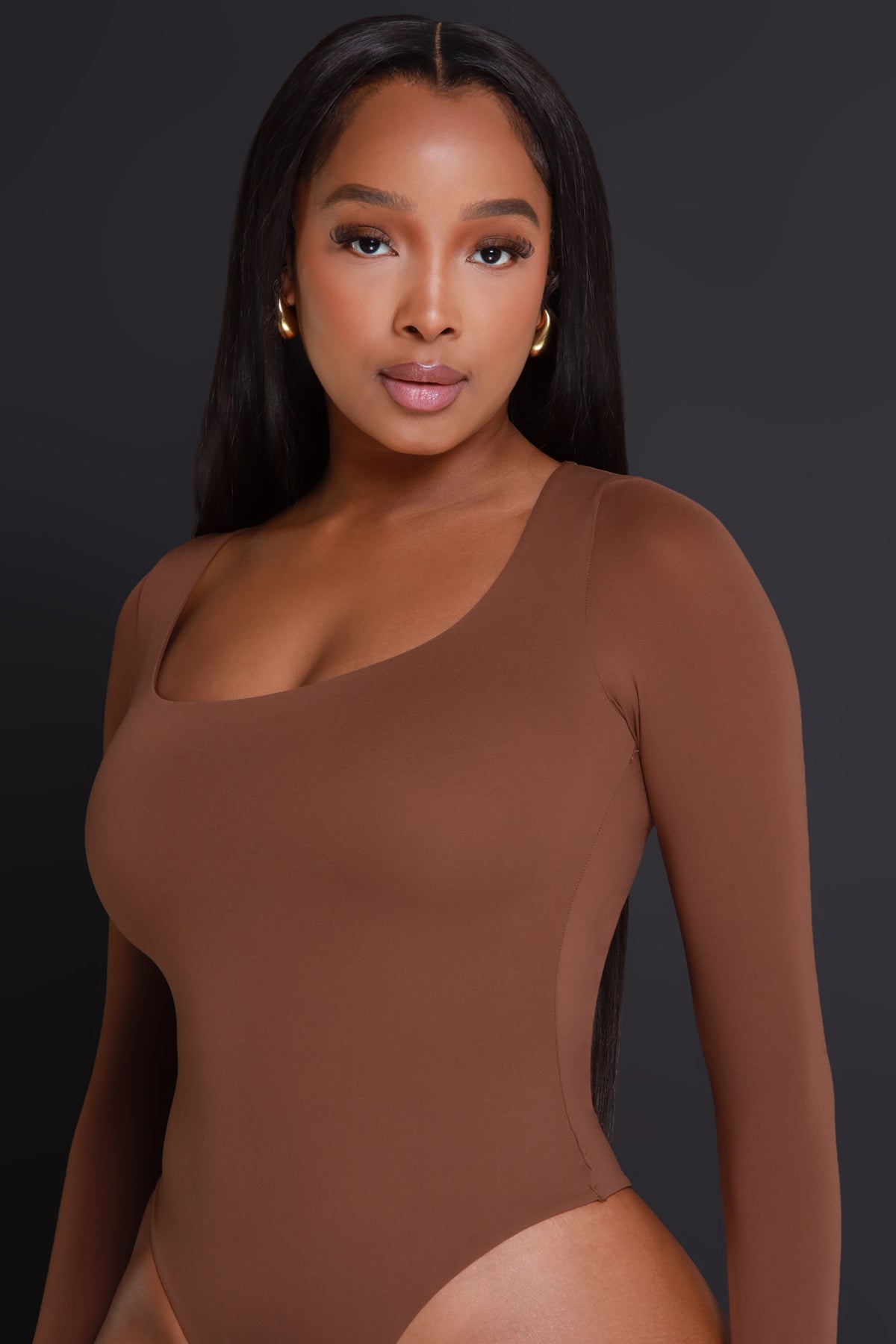 
              Real Feel Square Neck Bodysuit - Brown No.283 NKDS - Swank A Posh
            