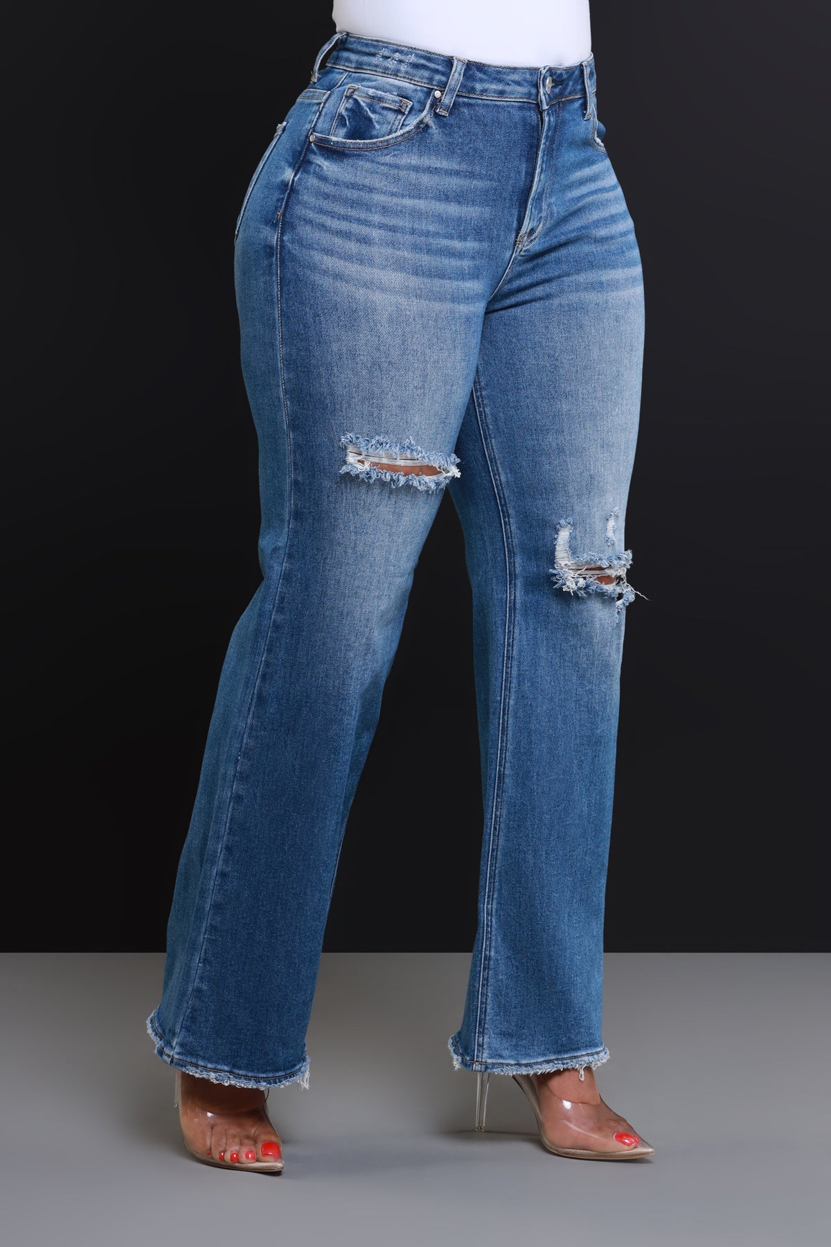 
              This Real High Rise Distressed Wide Leg Jeans - Dark Wash - Swank A Posh
            