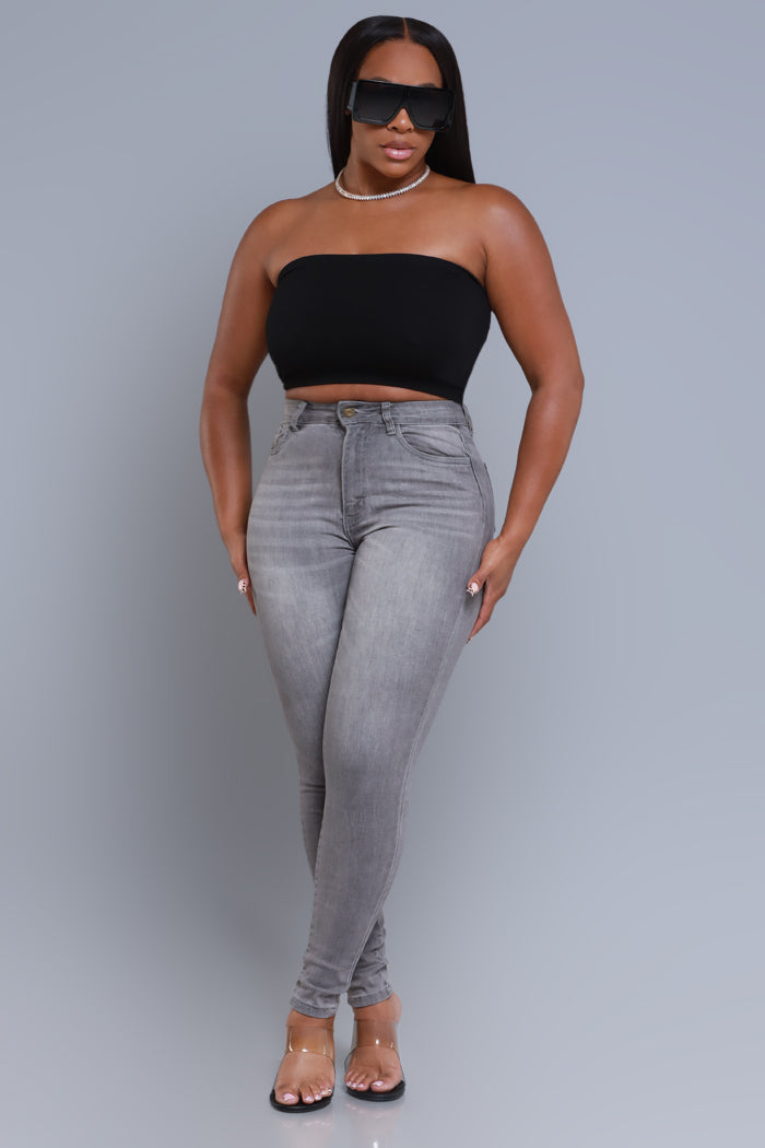 Sorry For You High Rise Fitted Skinny Jeans - Grey - Swank A Posh