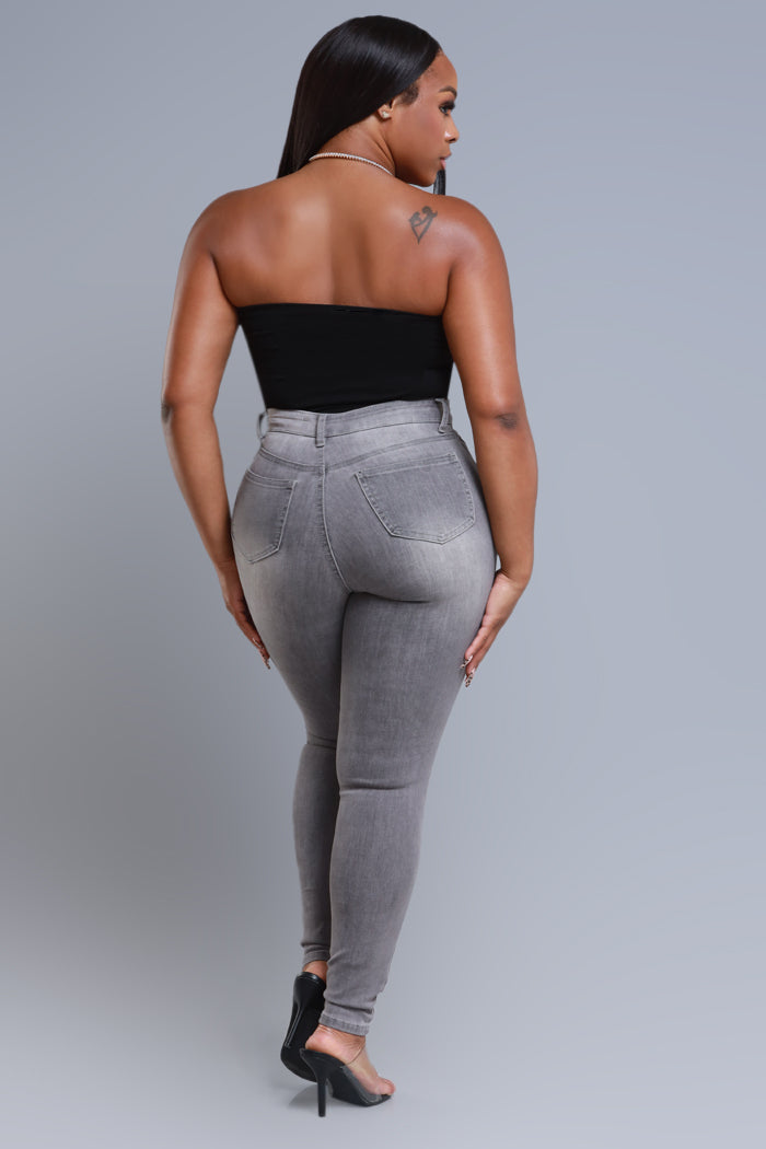 Sorry For You High Rise Fitted Skinny Jeans - Grey - Swank A Posh