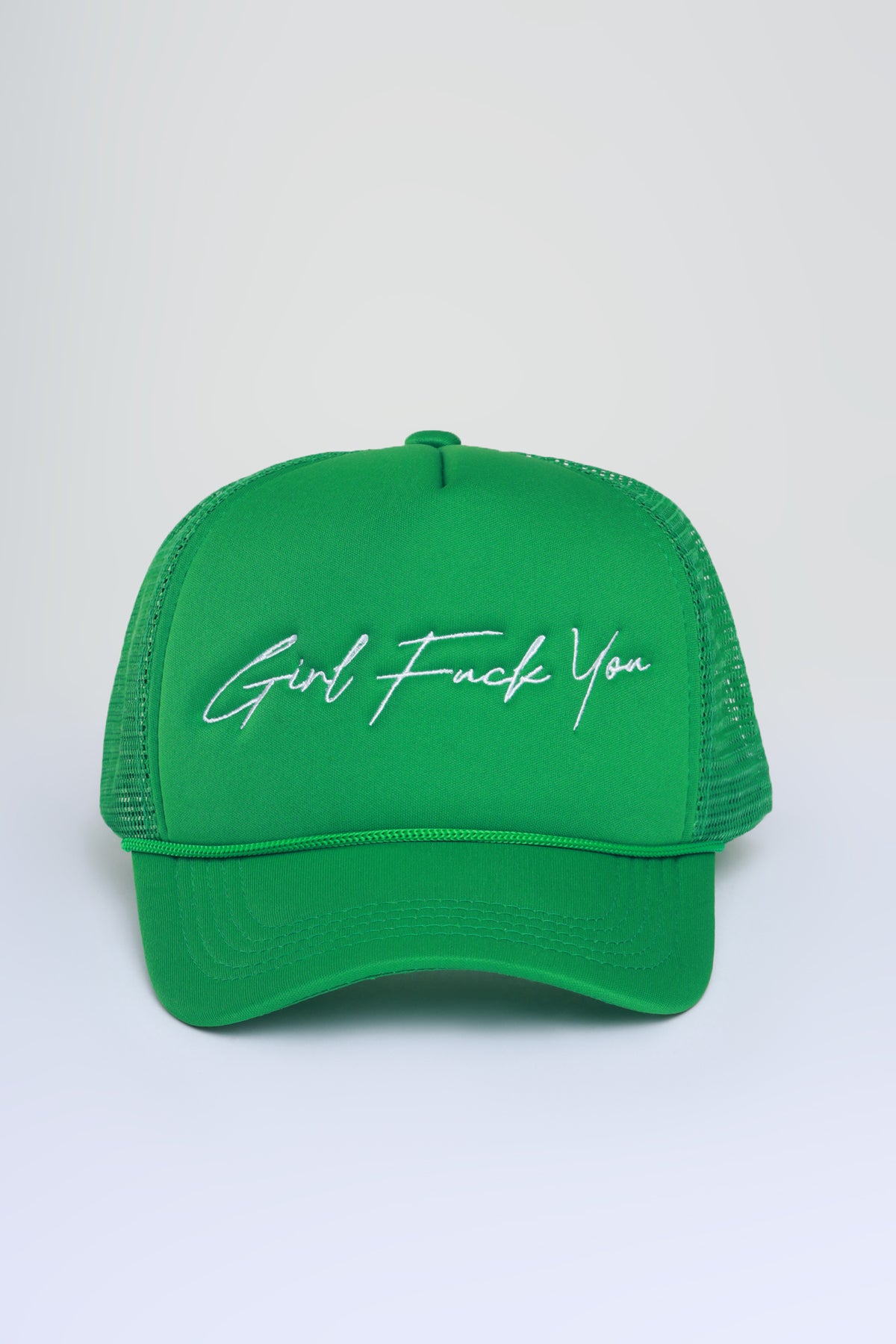 
              Girl F You Graphic Trucker Hat - Green/White - Swank A Posh
            