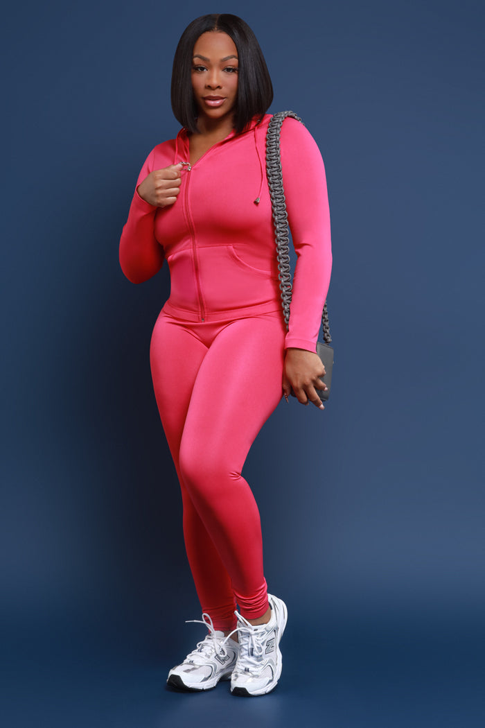 Just Vibing Seamless Zip Up Legging Set - Hot Pink - Swank A Posh