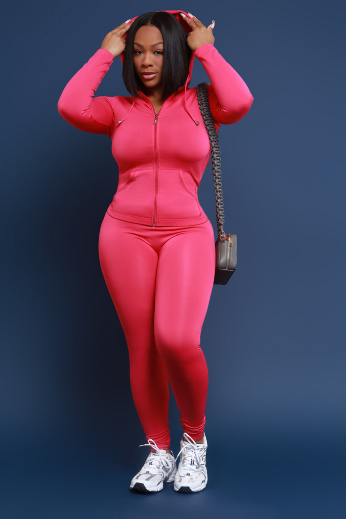 Just Vibing Seamless Zip Up Legging Set - Hot Pink - Swank A Posh