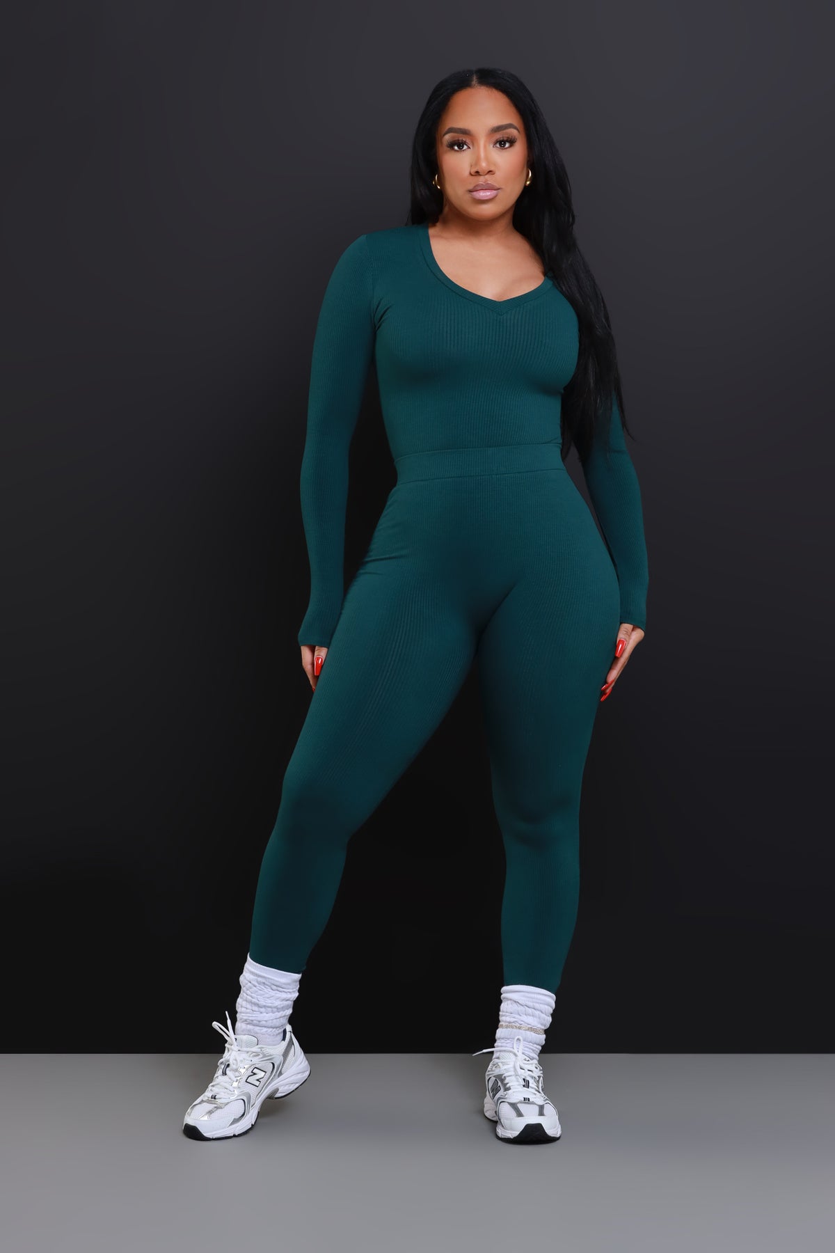 
              What It Is Cellulite Deleter Long Sleeve Ribbed Top - Hunter Green - Swank A Posh
            