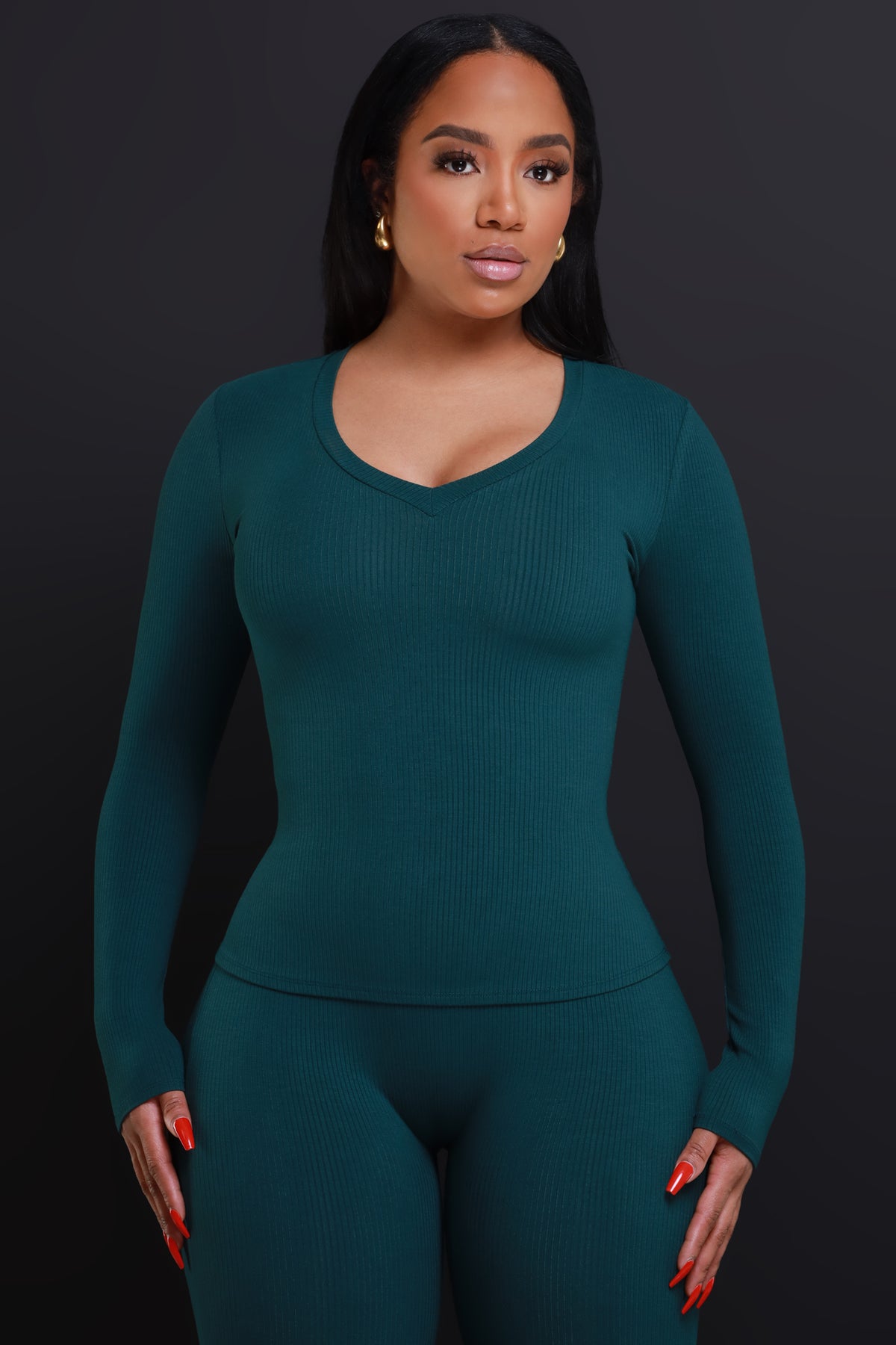 
              What It Is Cellulite Deleter Long Sleeve Ribbed Top - Hunter Green - Swank A Posh
            