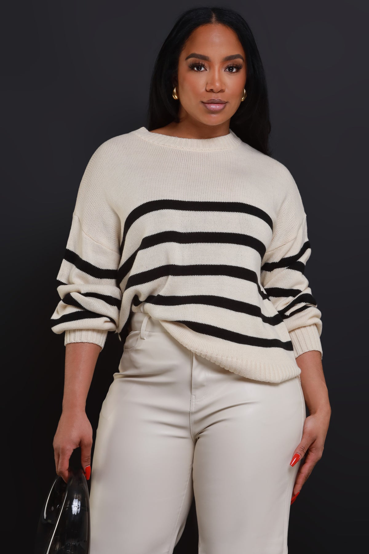 
              Care Taken Oversized Striped Sweater - Taupe/Black - Swank A Posh
            