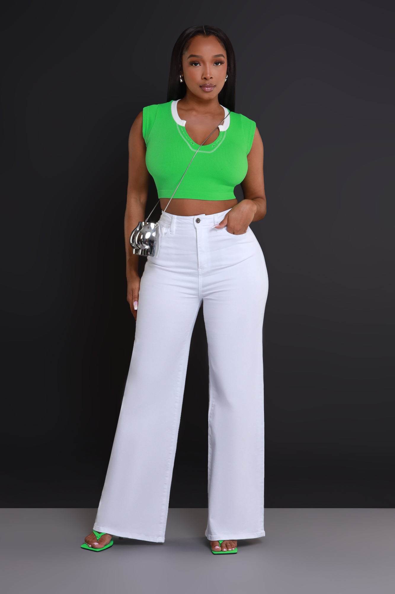 Fun Tonight Contrast Ribbed Crop Top - Green/White - Swank A Posh