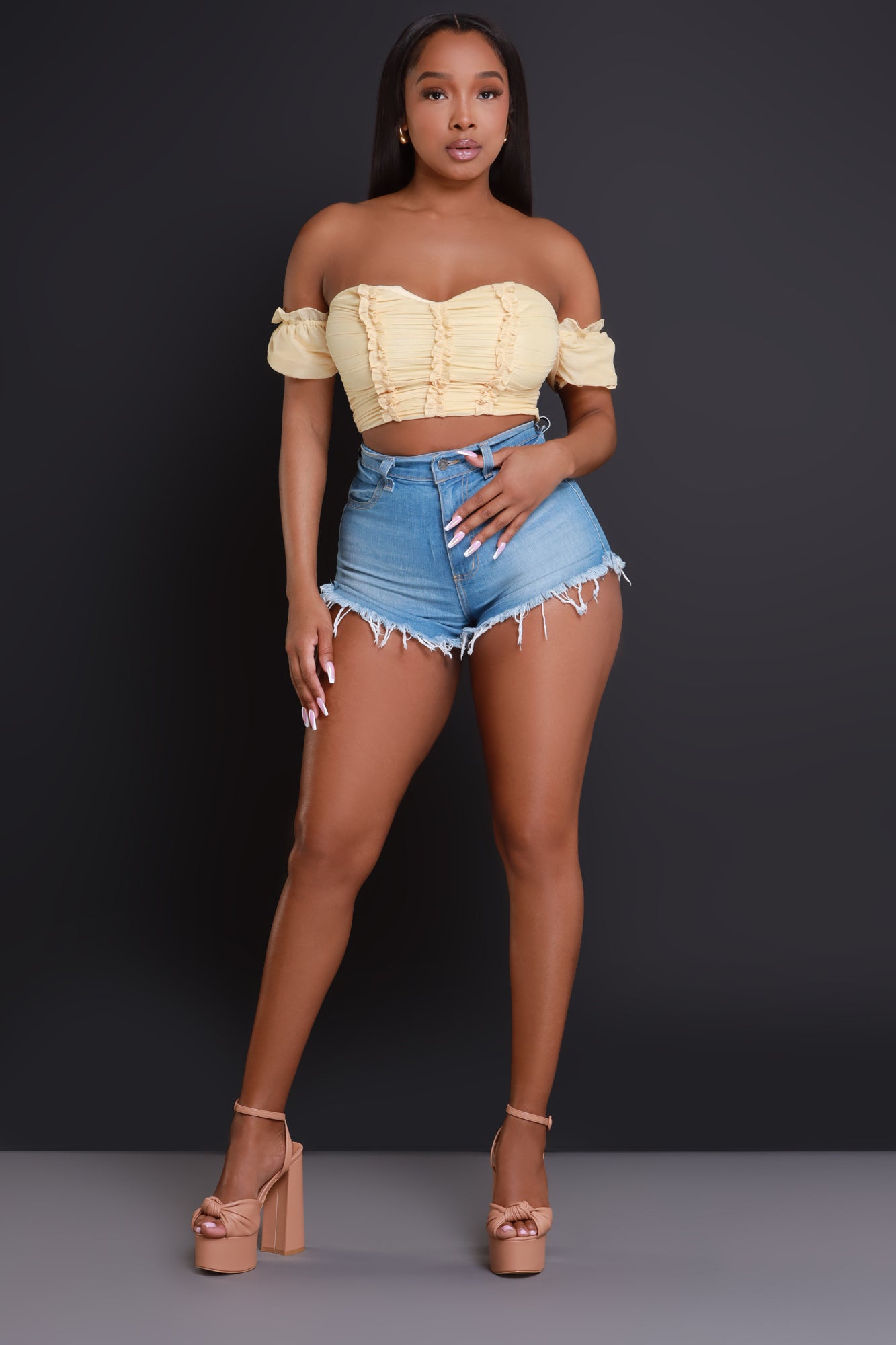 Sunkissed Ruffled Cropped Top - Light Yellow - Swank A Posh