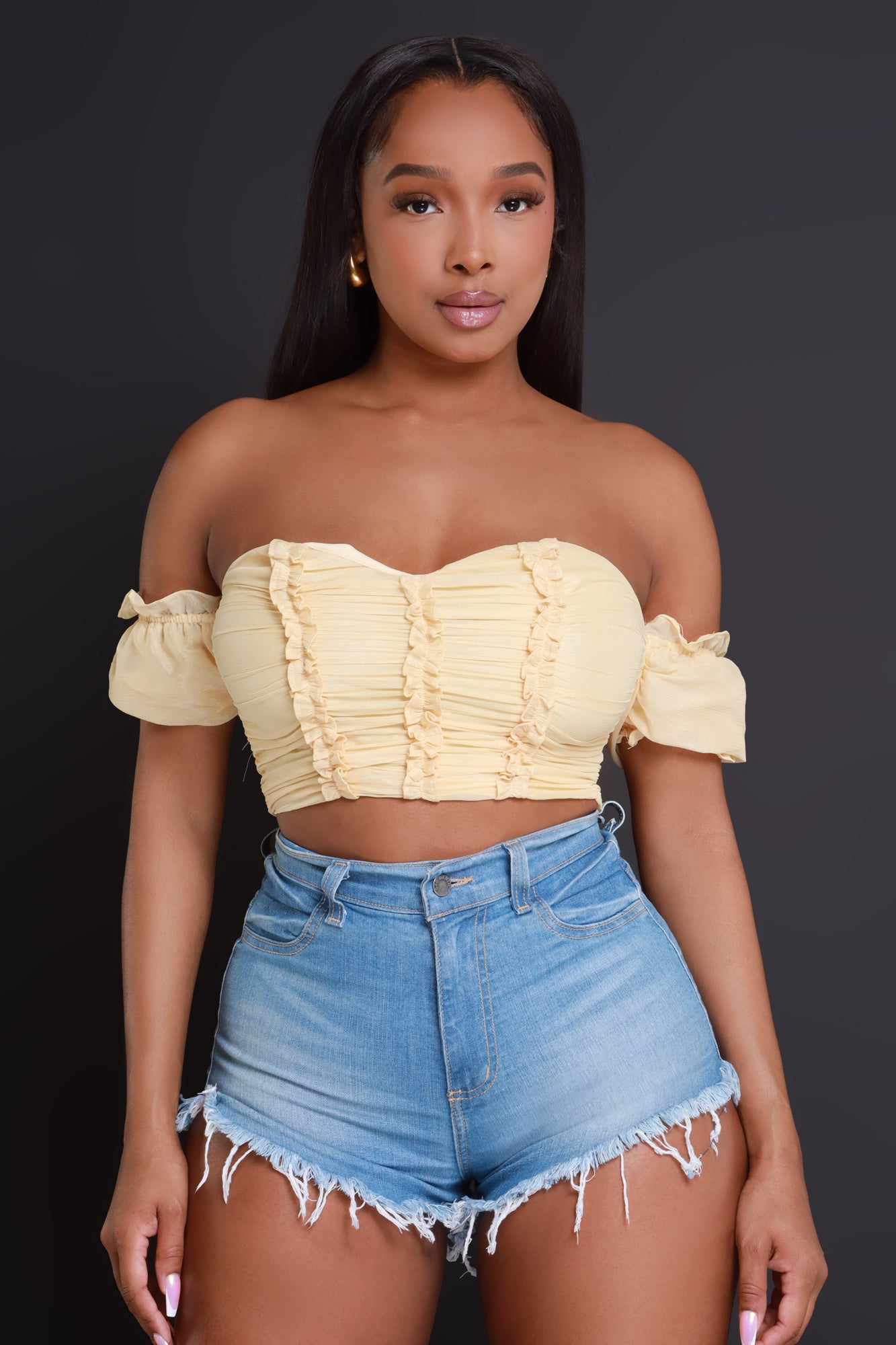 Sunkissed Ruffled Cropped Top - Light Yellow - Swank A Posh