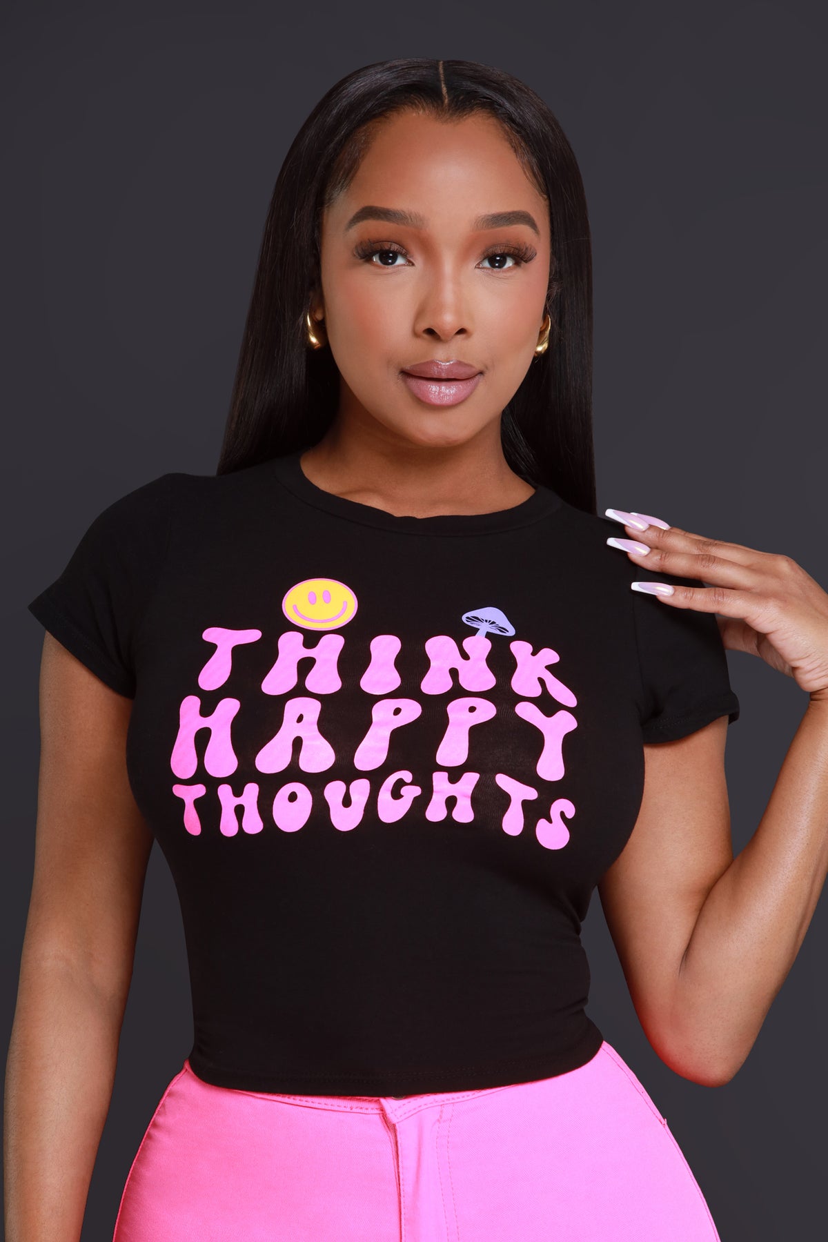 
              Happy Thoughts Cropped Graphic T-Shirt - Black - Swank A Posh
            