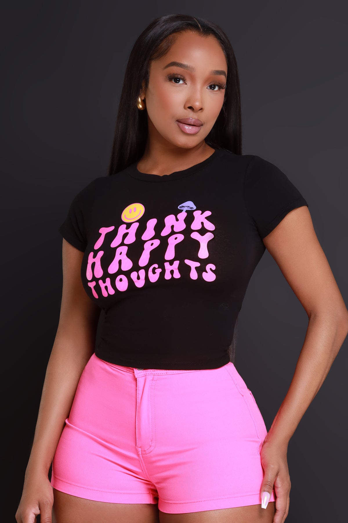 
              Happy Thoughts Cropped Graphic T-Shirt - Black - Swank A Posh
            
