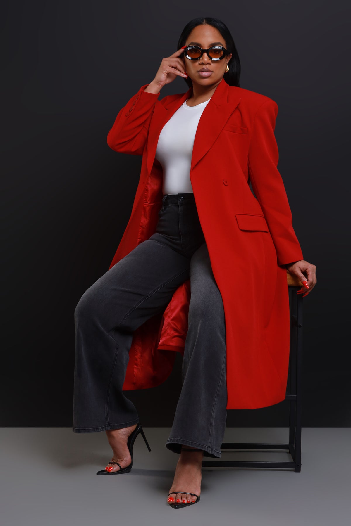 
              Take Notes Double Breasted Longline Coat - Red - Swank A Posh
            