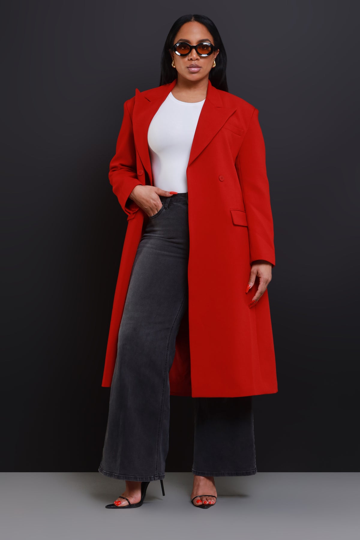 
              Take Notes Double Breasted Longline Coat - Red - Swank A Posh
            