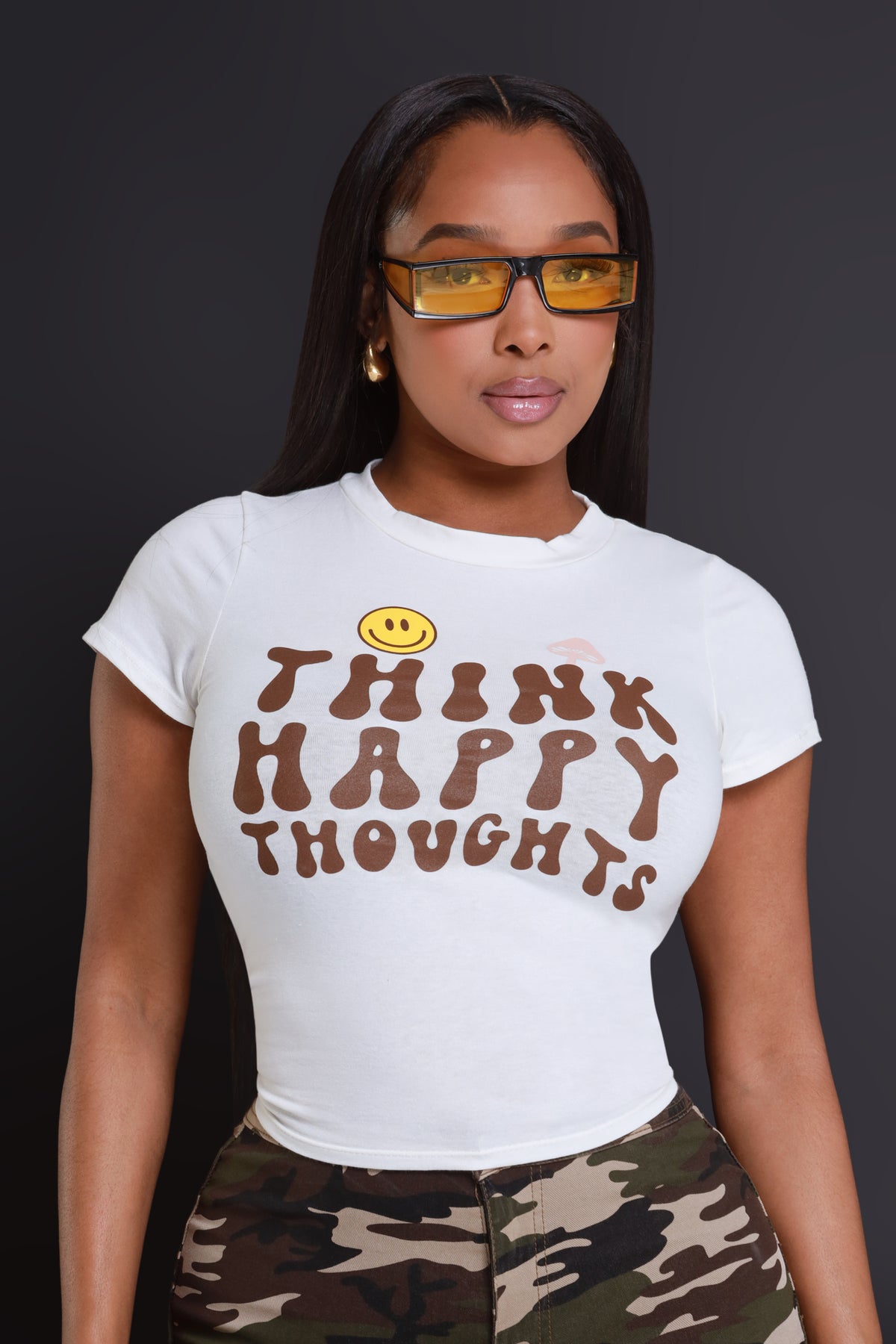 
              Happy Thoughts Cropped Graphic T-Shirt - White - Swank A Posh
            