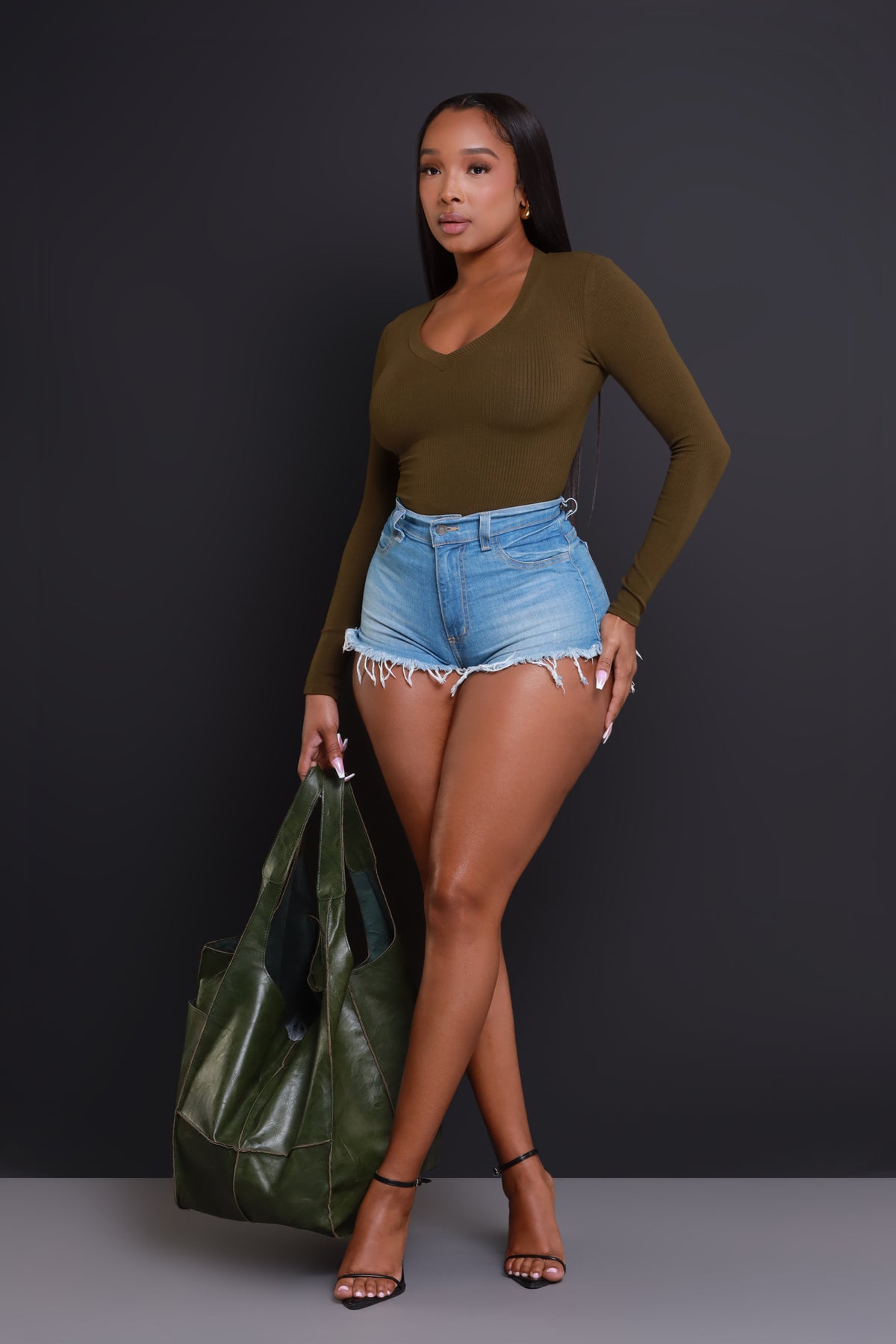 
              What It Is Cellulite Deleter Long Sleeve Ribbed Top - Olive - Swank A Posh
            