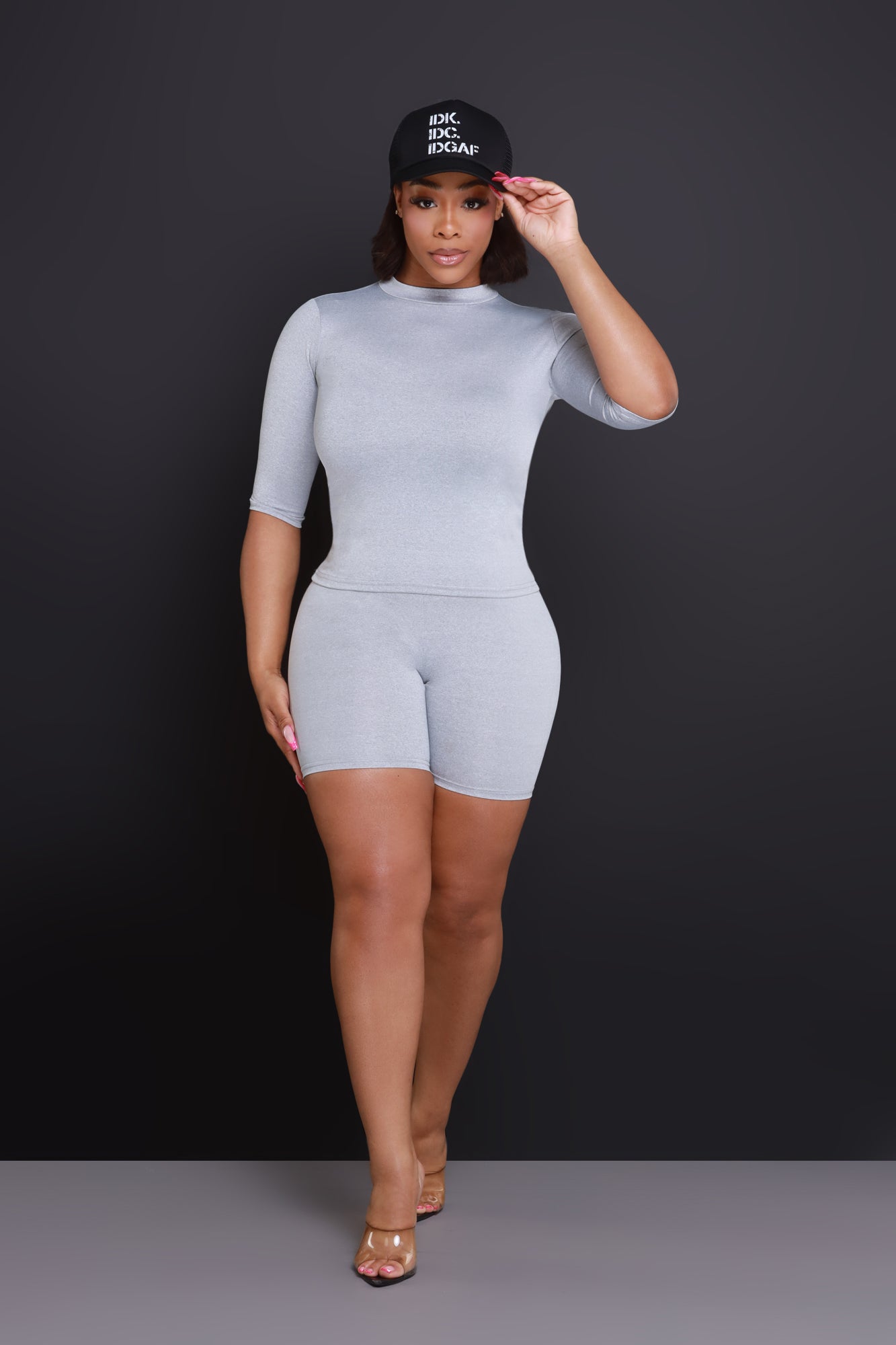Rescue You Quarter Sleeve Biker Shorts Set - Grey - Swank A Posh