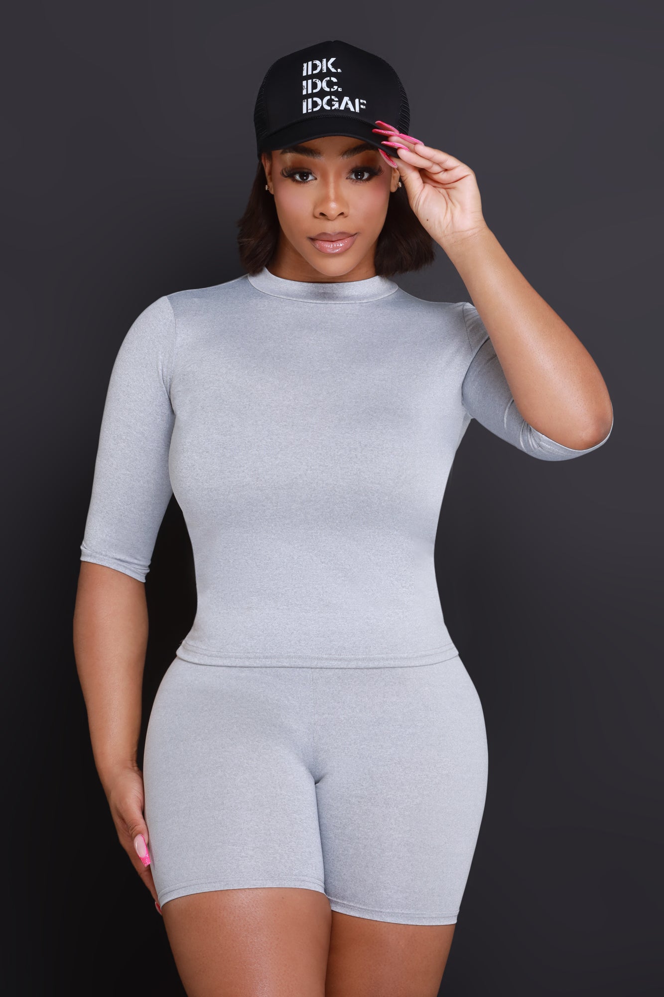 Rescue You Quarter Sleeve Biker Shorts Set - Grey - Swank A Posh