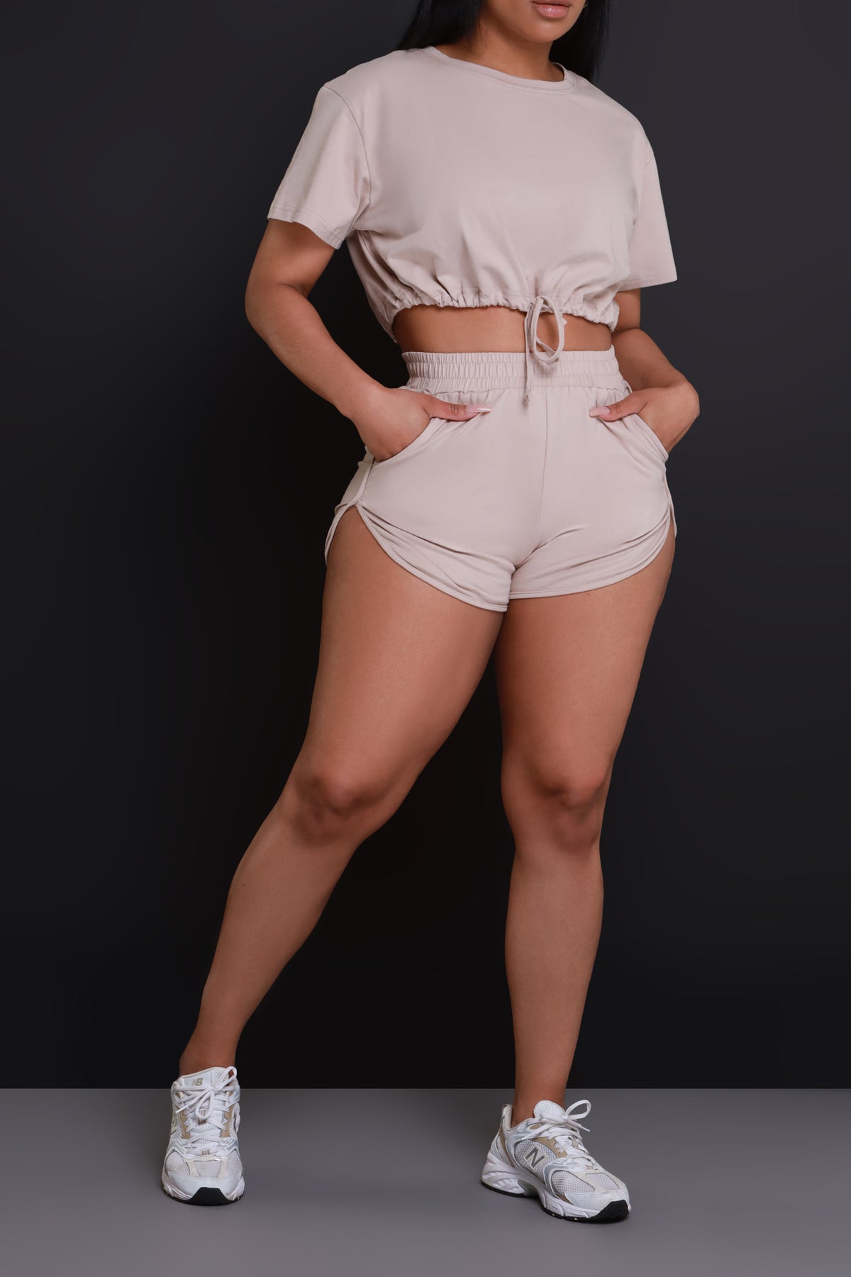 
              High Notes Cropped Shorts Set - Taupe - Swank A Posh
            