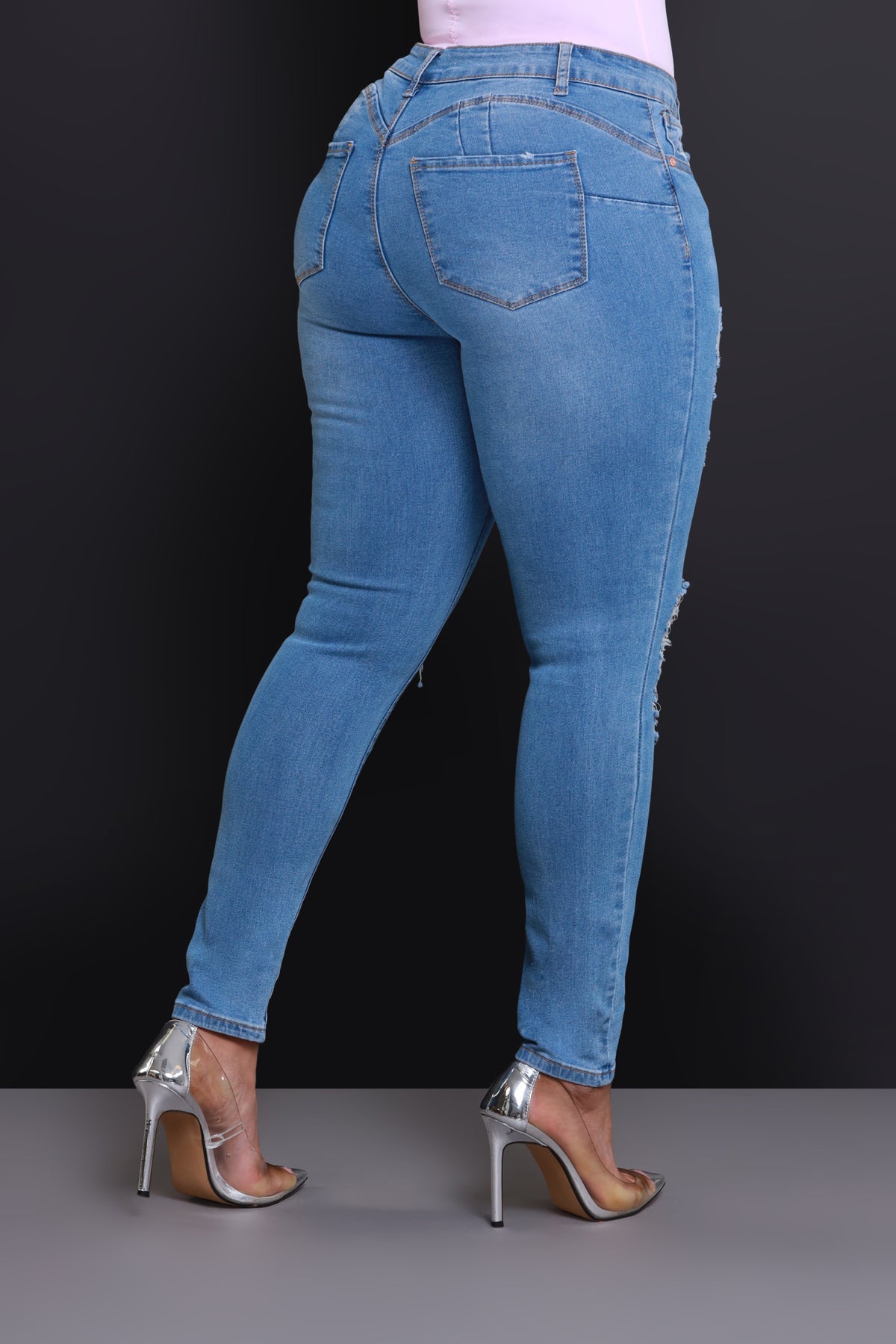 
              Heads Or Tails Hourglass Distressed Stretchy Jeans - Medium Wash - Swank A Posh
            