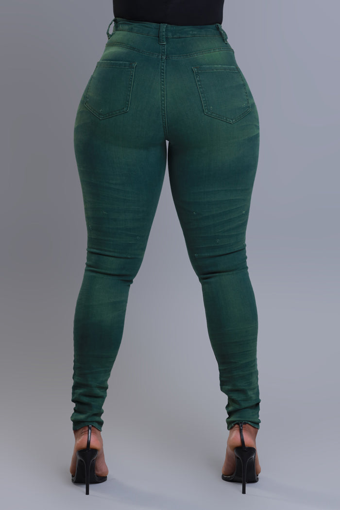 On Your Mind Distressed Skinny Jeans - Green Wash - Swank A Posh