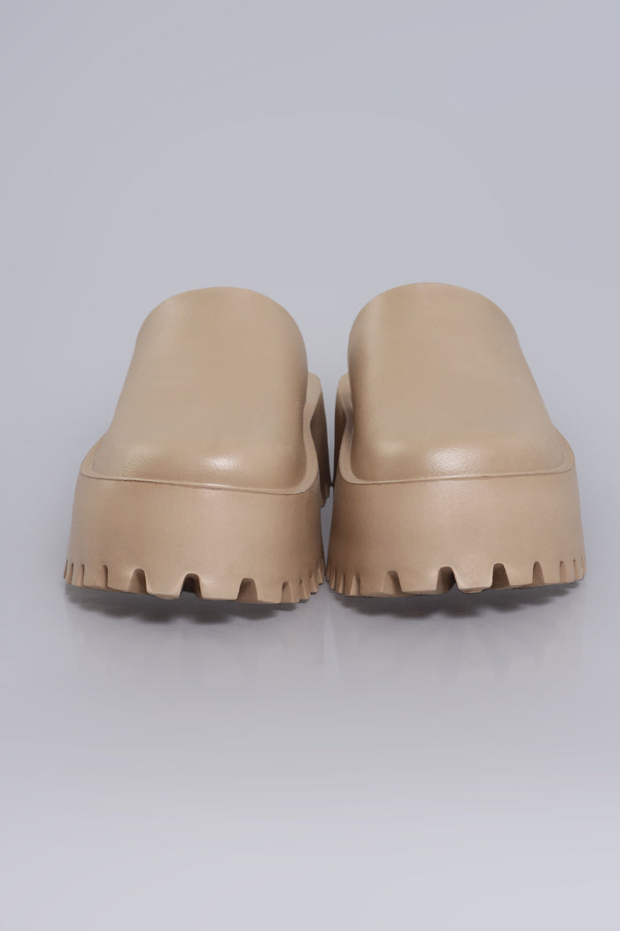No Such Luck Platform Chunky Slides - Taupe - Swank A Posh