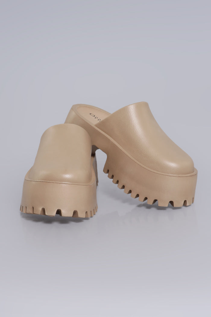 No Such Luck Platform Chunky Slides - Taupe - Swank A Posh