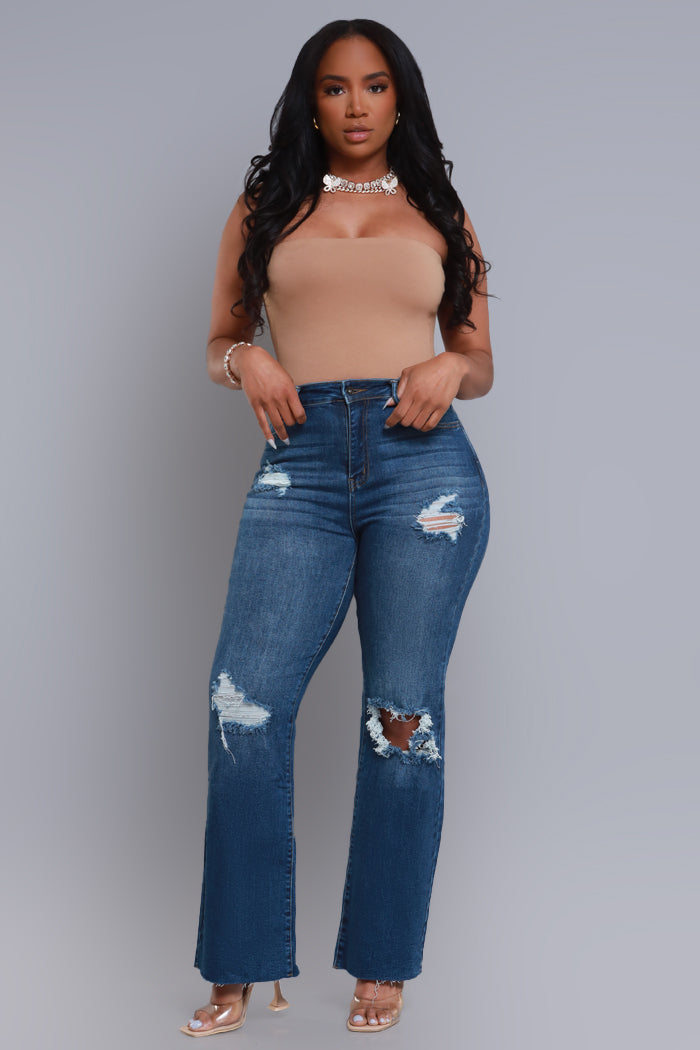 RWD RAW 400 High Rise Jeans - Dark Wash Distressed Straight Leg - Swank A Posh