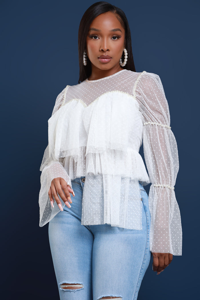Wave Goodbye Pearl Embellished Lace Blouse - White - Swank A Posh