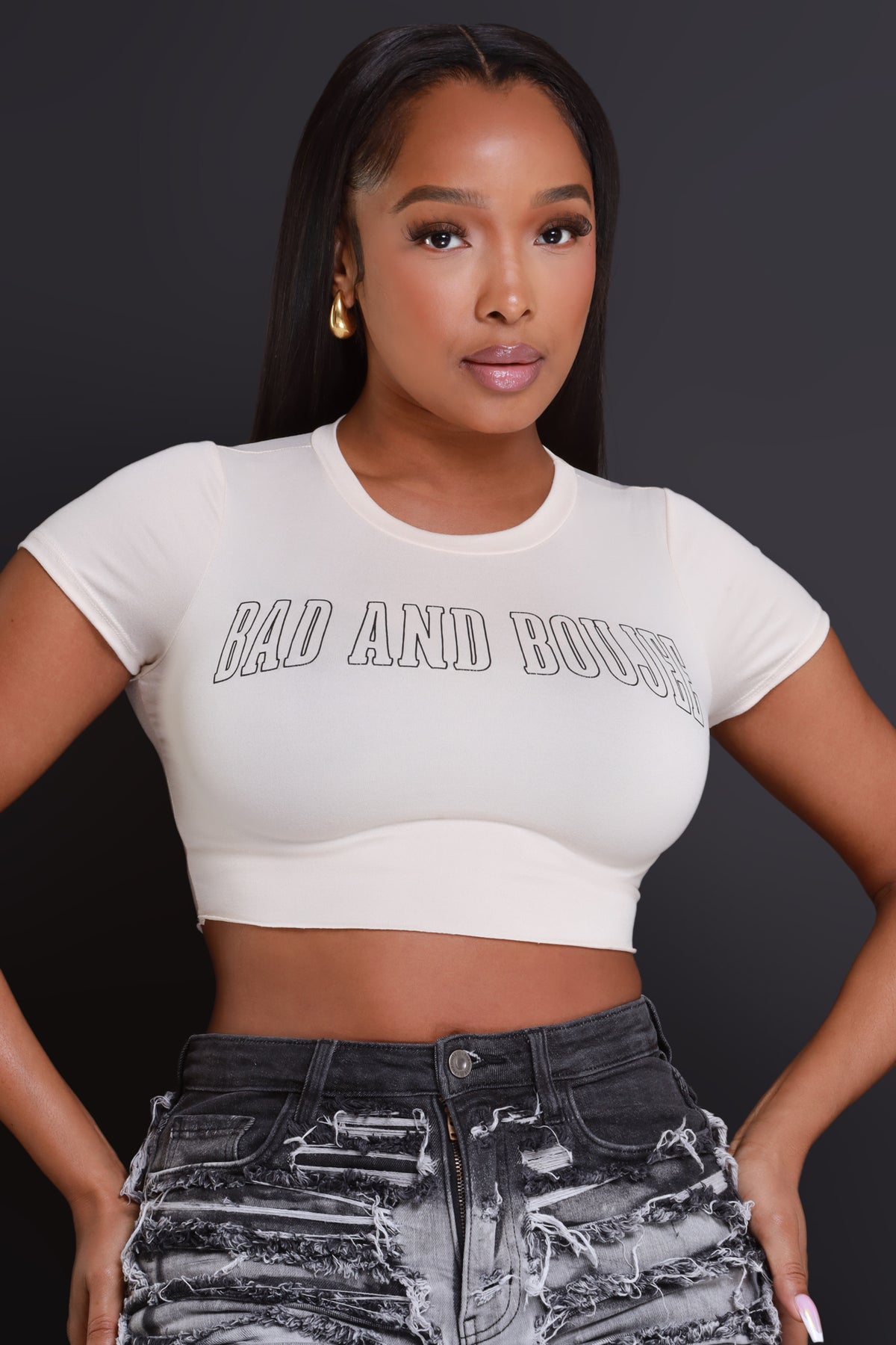
              Bad And Boujee Cropped Graphic T-Shirt - Cream - Swank A Posh
            