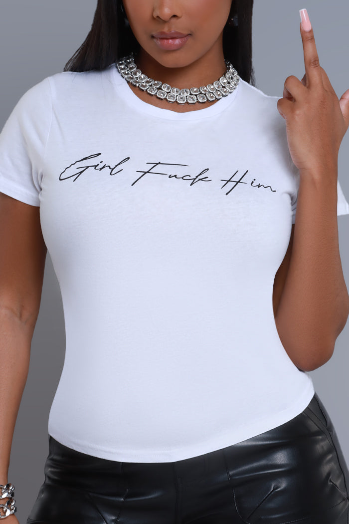 Girl F Him Graphic Print T-Shirt - White/Black - Swank A Posh