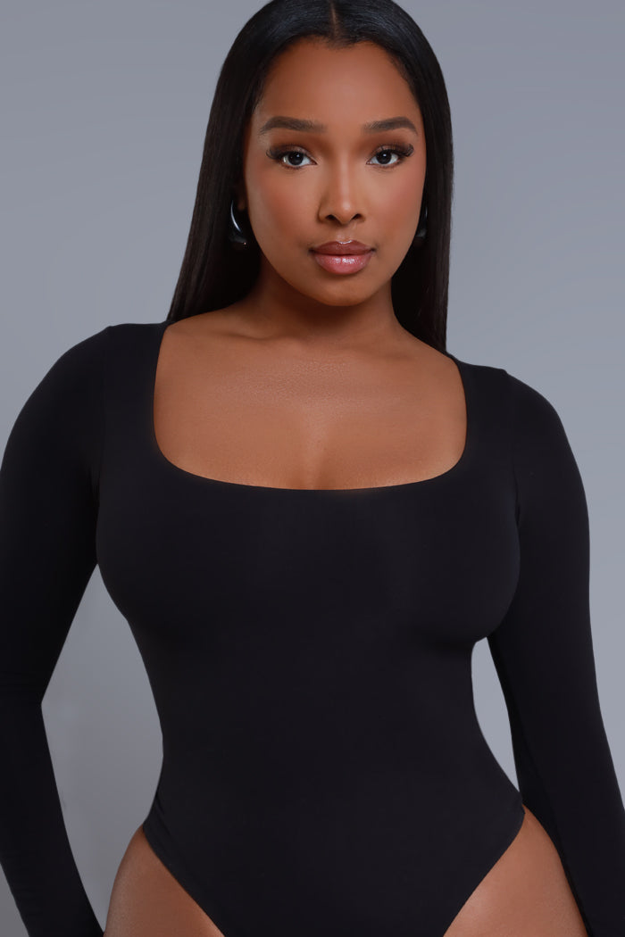 Real Feel Square Neck Bodysuit - Black No.283 NKDS - Swank A Posh