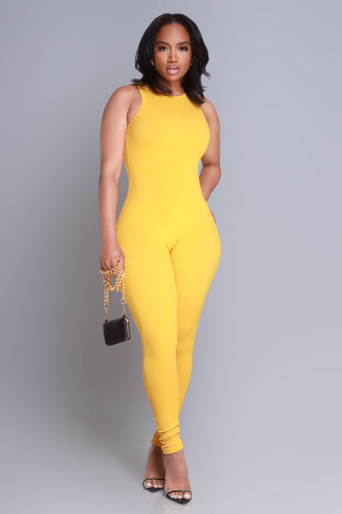 
              About That Snatched Cellulite Deleter Sleeveless Jumpsuit - Mustard - Swank A Posh
            