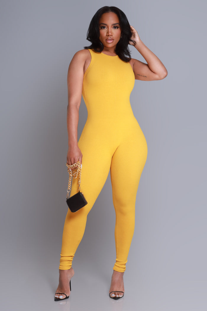 About That Snatched Cellulite Deleter Sleeveless Jumpsuit - Mustard - Swank A Posh