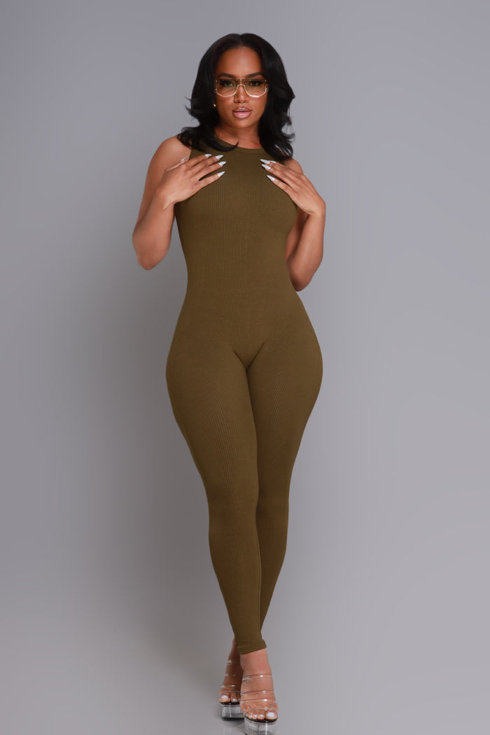 About That Snatched Cellulite Deleter Sleeveless Jumpsuit - Olive - Swank A Posh