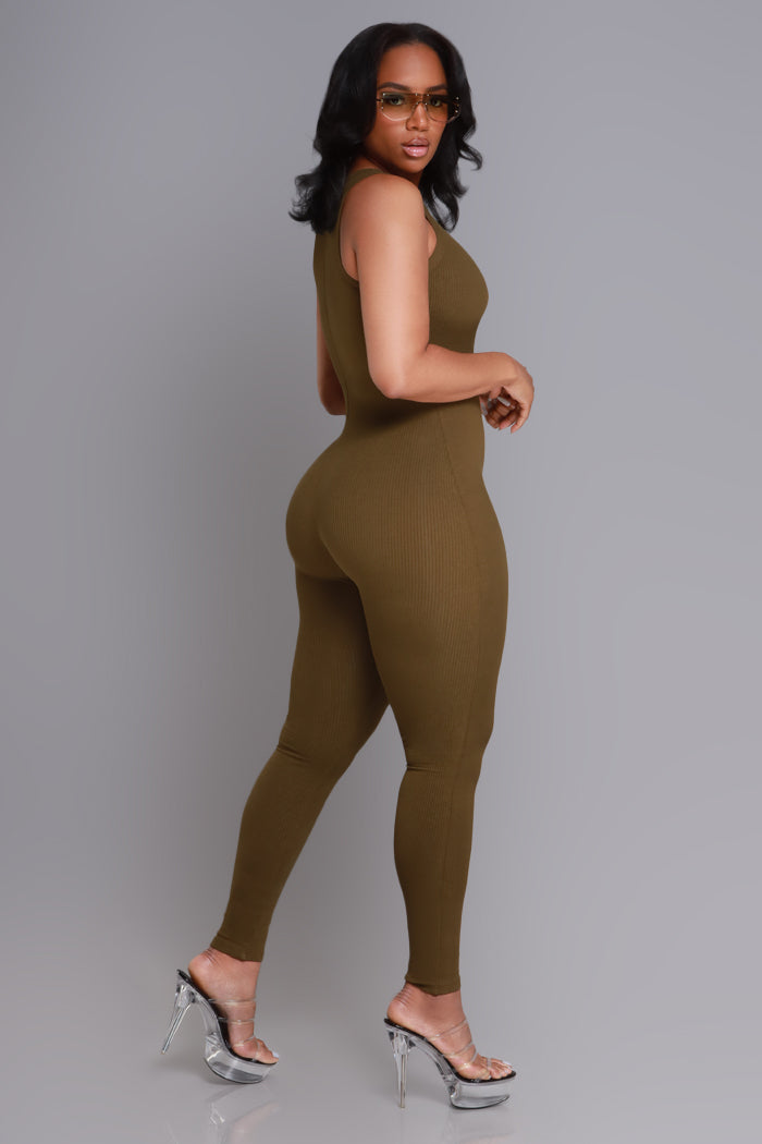 About That Snatched Cellulite Deleter Sleeveless Jumpsuit - Olive - Swank A Posh