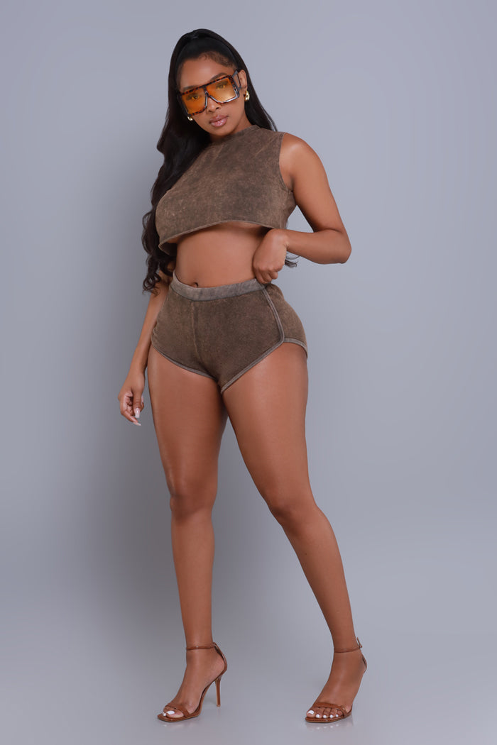 
              Got The Role Mineral Wash Cropped Shorts Set - Brown - Swank A Posh
            