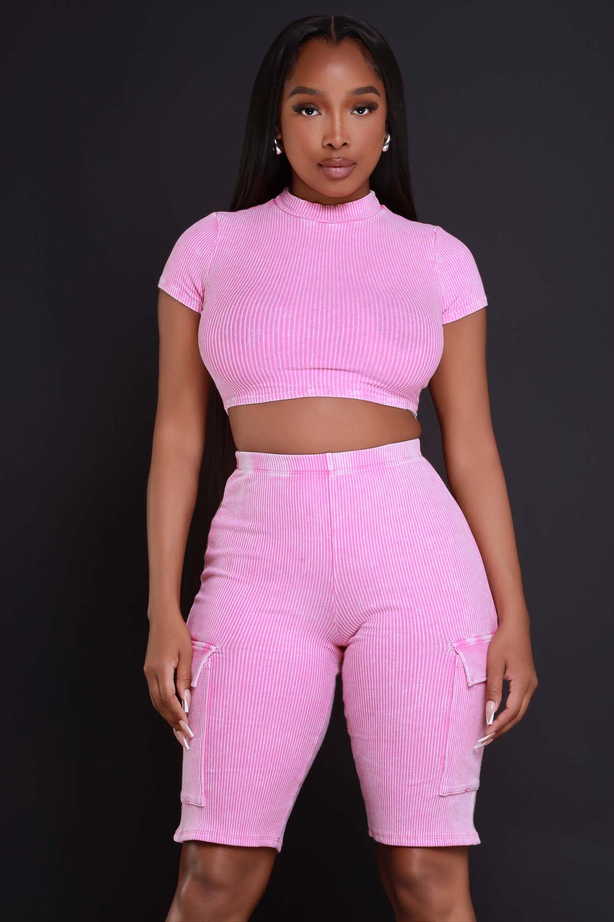 
              Set The Stage Ribbed Cargo Shorts Set - Pink - Swank A Posh
            