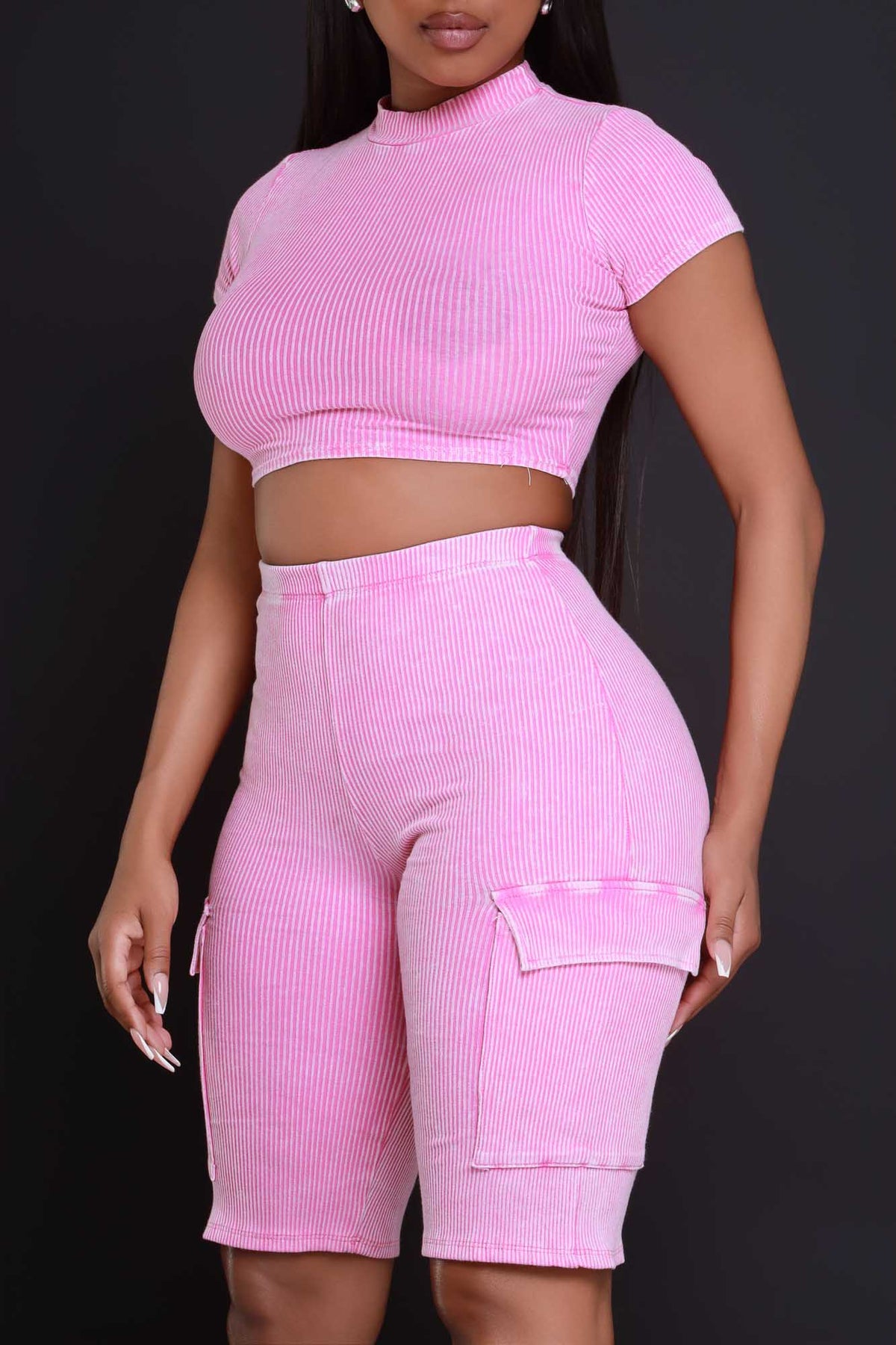 
              Set The Stage Ribbed Cargo Shorts Set - Pink - Swank A Posh
            