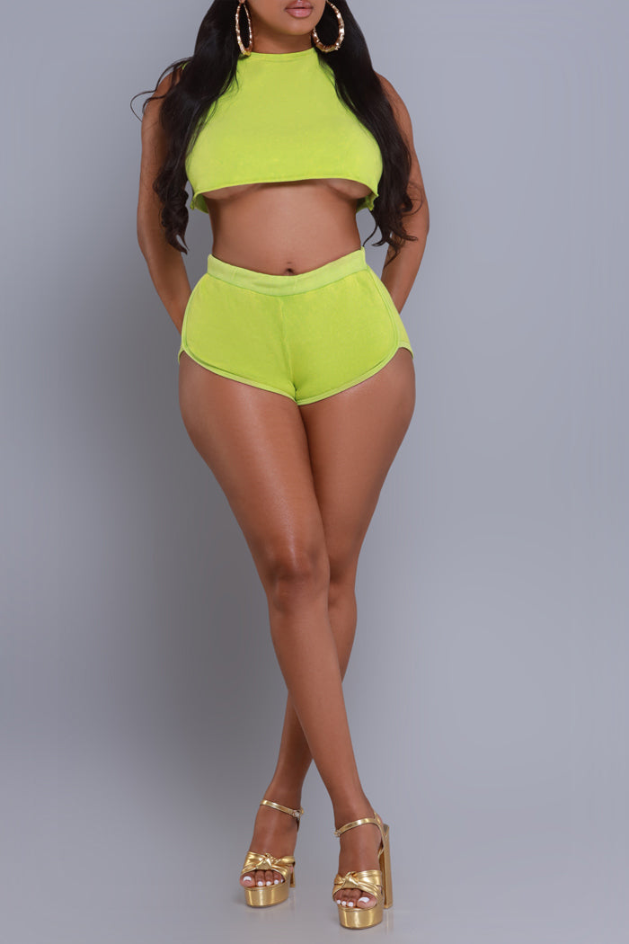 
              Got The Role Mineral Wash Cropped Shorts Set - Lime Green - Swank A Posh
            