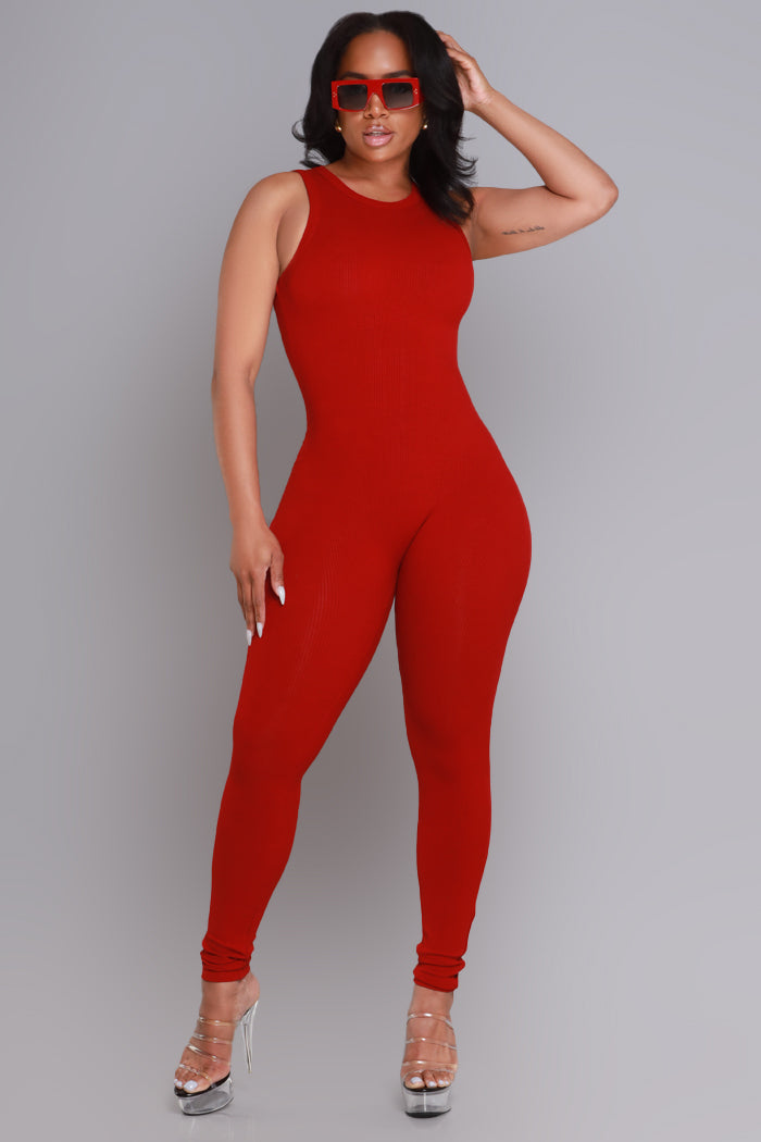 About That Snatched Cellulite Deleter Sleeveless Jumpsuit - Ruby - Swank A Posh