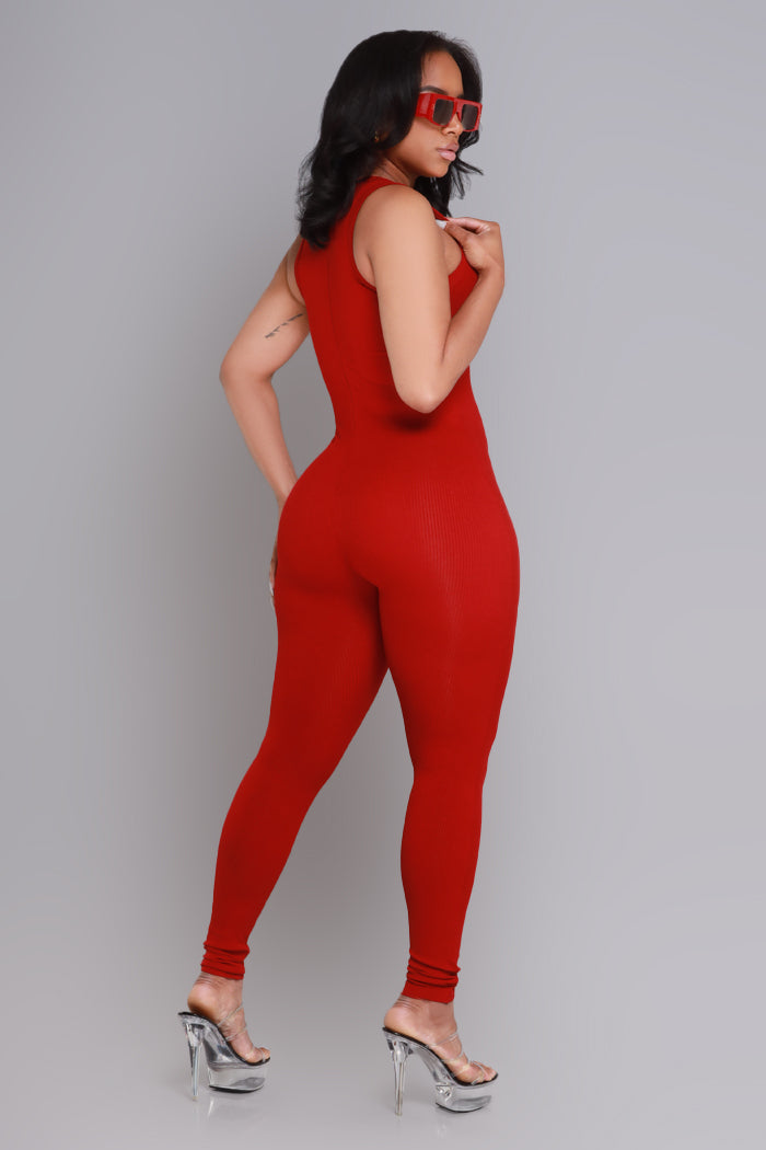 About That Snatched Cellulite Deleter Sleeveless Jumpsuit - Ruby - Swank A Posh