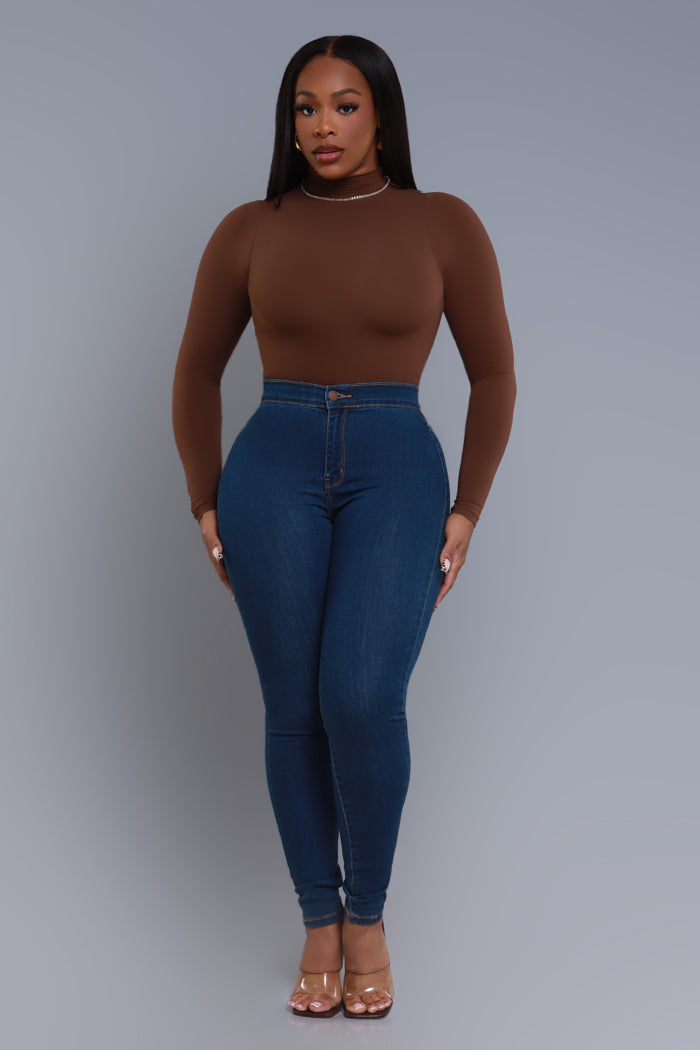 Not Clicking High Rise Skinny Jeans - Med Wash - Swank A Posh
