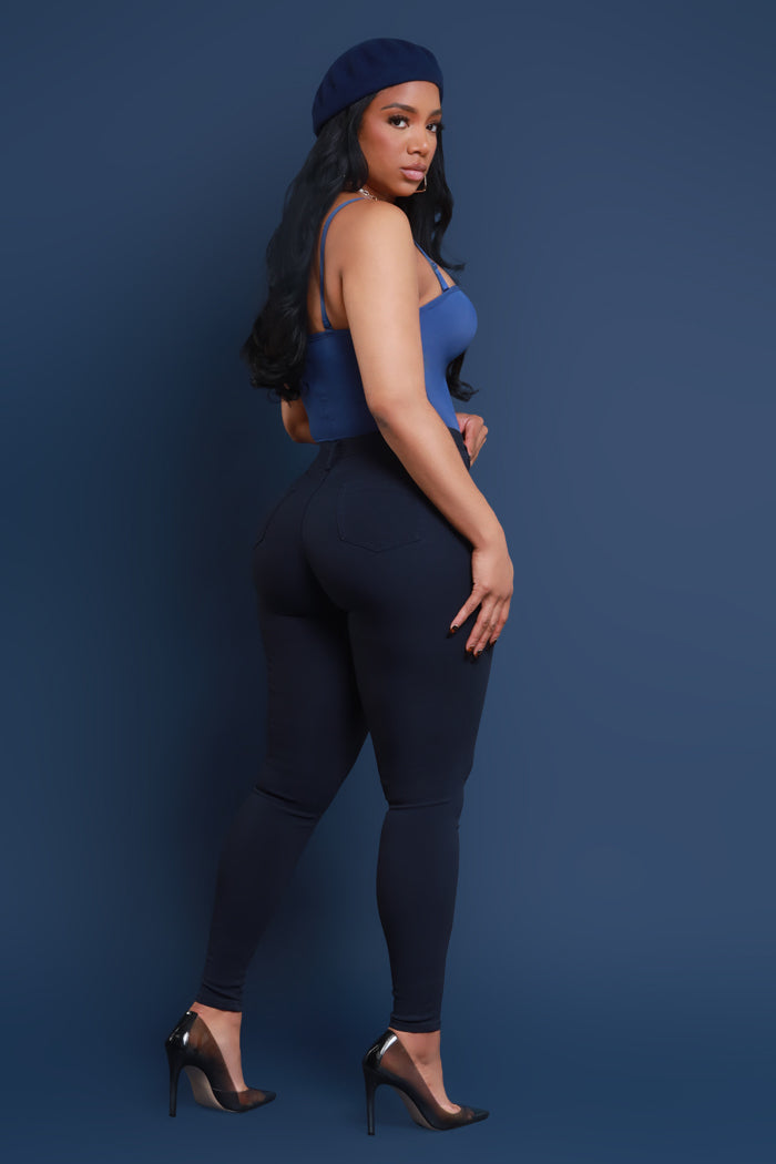 Super Swank High Rise Belt Loop Stretchy Skinny Jeans - Navy - Swank A Posh